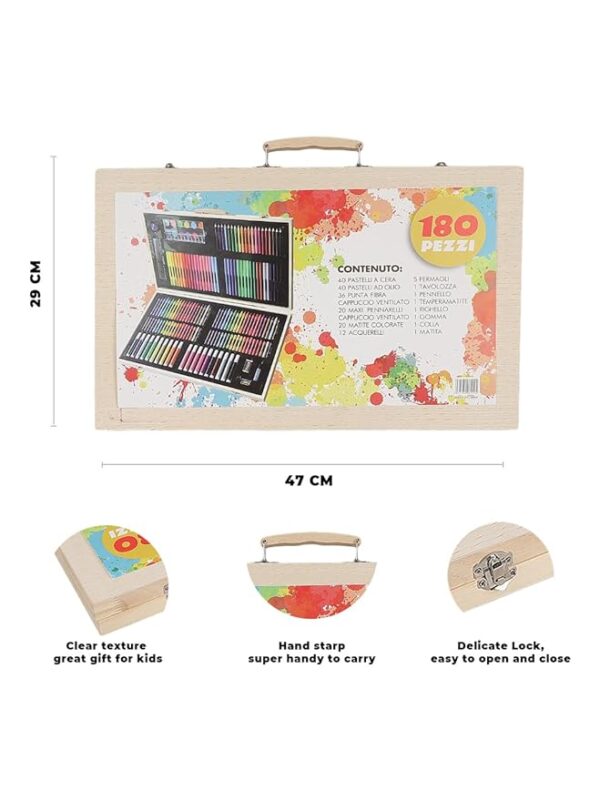 180 Piece Professional Artset Box For Kids (Wooden Case) - Image 2